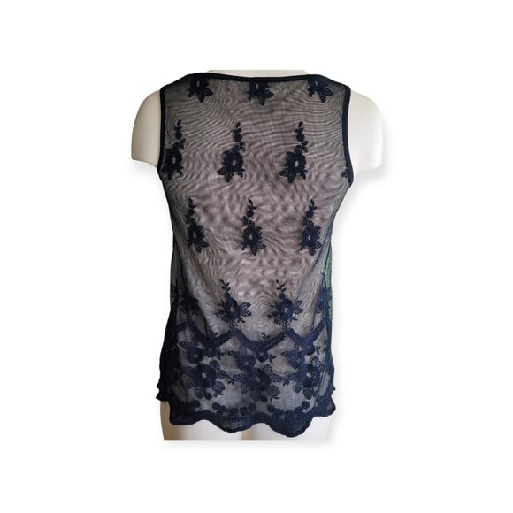 Vintage Y2K Black Lace Dual Layer Tank Top Nude Underlay Fairy Grunge Size S - Picture 8 of 10